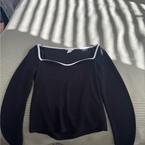 H&M Black Long Sleeve Blouse with White Trim